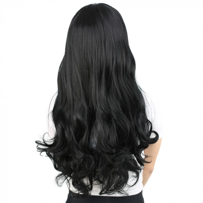 Kahküllü Uzun Dalgalı Fiber Sentetik Peruk / Siyah