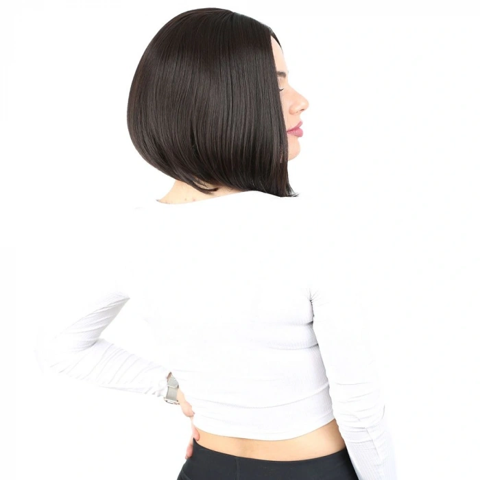 Kahkülsüz Düz Kısa Fiber Sentetik Peruk / Kahverengi