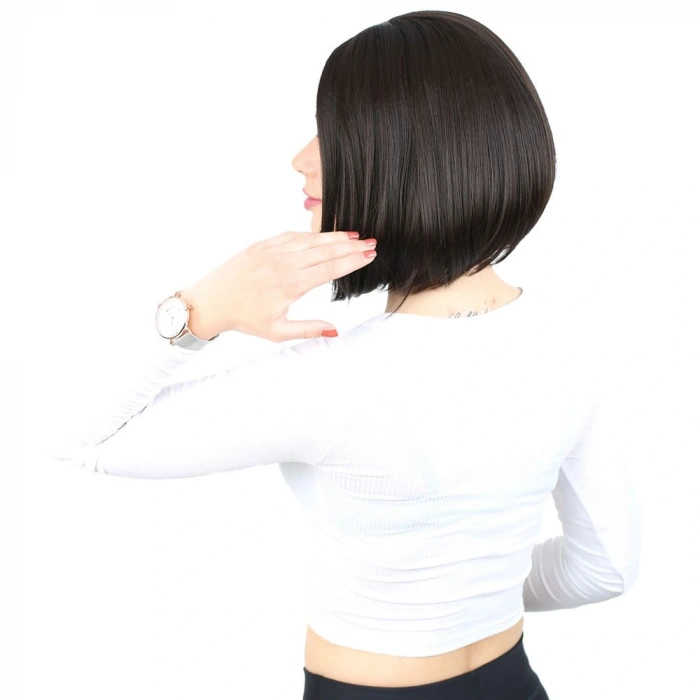 Kahkülsüz Düz Kısa Fiber Sentetik Peruk / Kahverengi