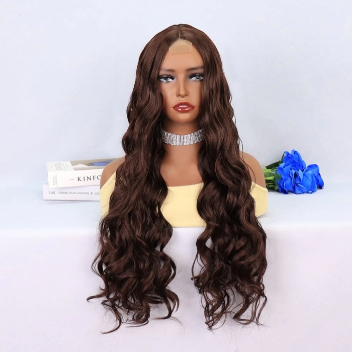 Kahverengi Dalgalı Uzun Tül Peruk