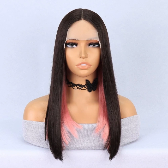 Kahverengi Pembe Işıltılı Tül Peruk