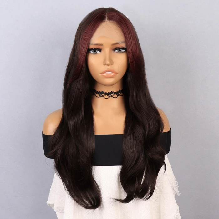 Kahverengi Perçemler Kızıl Işıltılı Tül Peruk