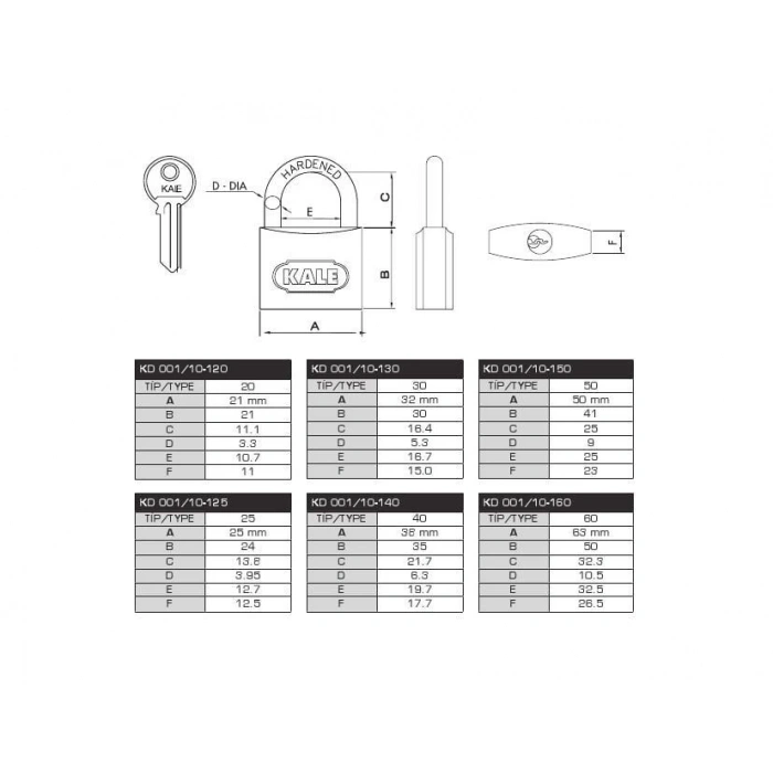 Kale 50 mm Gri Asma Kilit KD-001/10-150