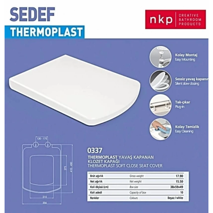 Kare  Klozet Kapağı Beyaz Yavaş Kapanan