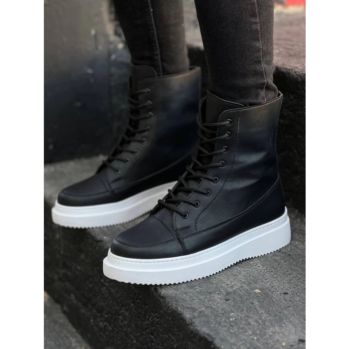 KB-0991   Siyah Cilt Yüksek Taban  Bağcıklı  Postal Bot