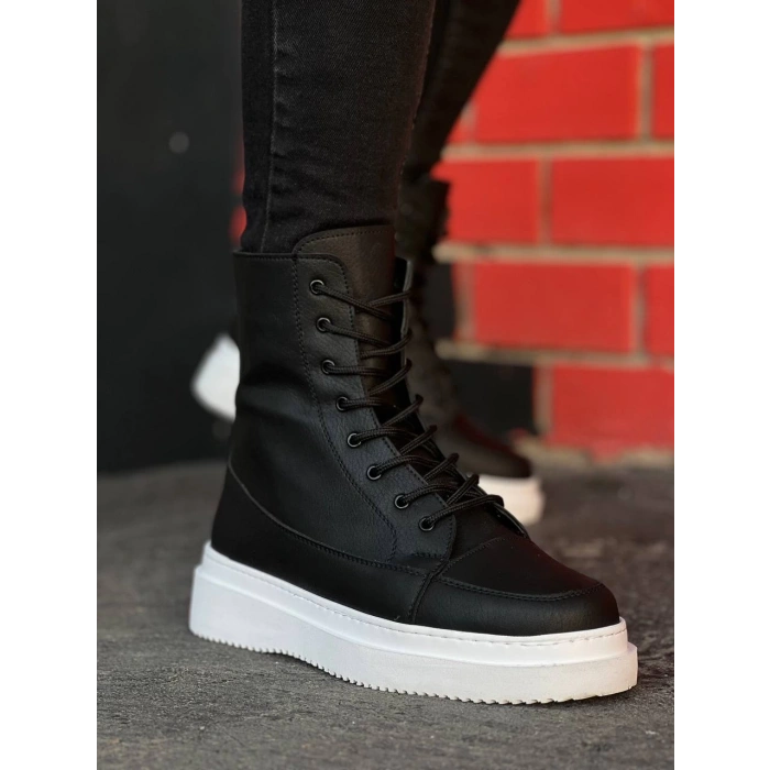 KB-0991   Siyah Cilt Yüksek Taban  Bağcıklı  Postal Bot