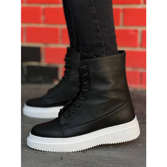 KB-0991   Siyah Cilt Yüksek Taban  Bağcıklı  Postal Bot