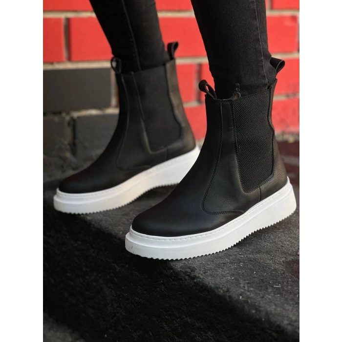 KB-0992   Siyah Cilt  Yüksek Taban  Lastikli Erkek Bot