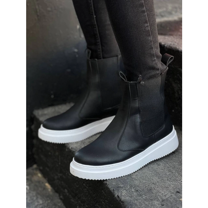 KB-0992   Siyah Cilt  Yüksek Taban  Lastikli Erkek Bot