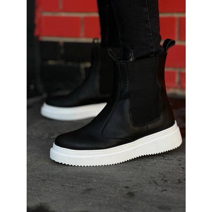 KB-0992   Siyah Cilt  Yüksek Taban  Lastikli Erkek Bot