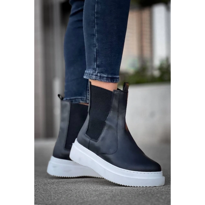 KB-0992   Siyah Cilt  Yüksek Taban  Lastikli Erkek Bot