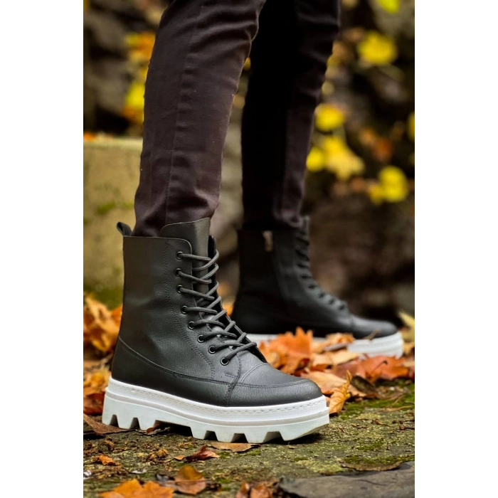 KB-0993  Siyah Cilt Beyaz Yüksek Taban Postal Bot