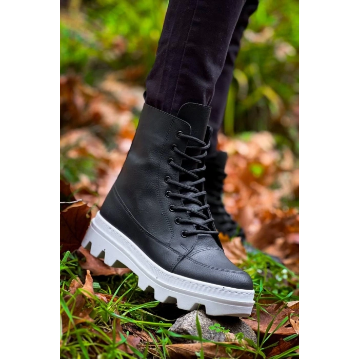 KB-0993  Siyah Cilt Beyaz Yüksek Taban Postal Bot