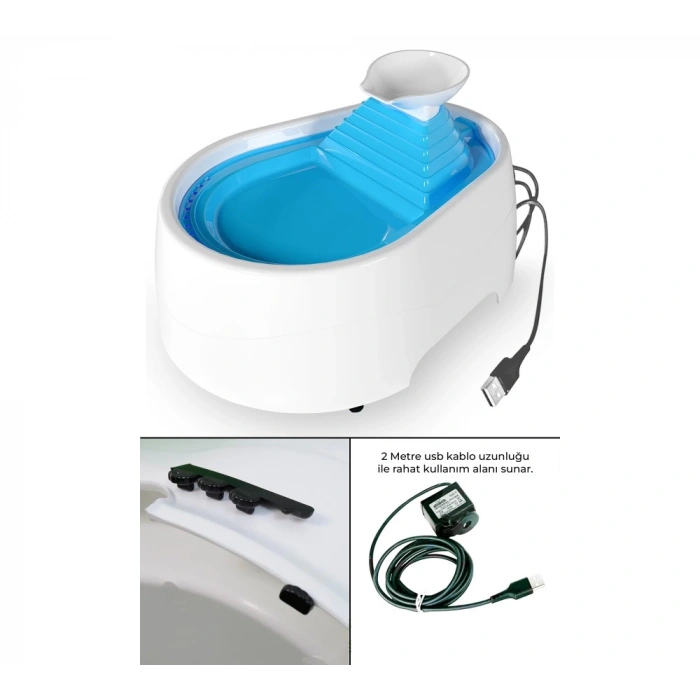 Kedi Köpek Su Pınarı Şelale 2 Litre - 5 volt ( usb'li ) Mavi