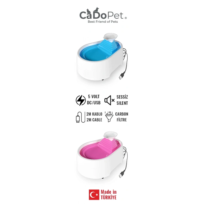 Kedi Köpek Su Pınarı Şelale 2 Litre - 5 volt ( usb'li ) Mavi