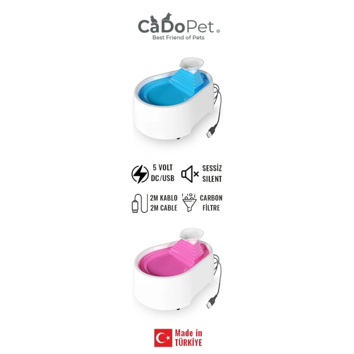 Kedi Köpek Su Pınarı Şelale 2 Litre - 5 volt ( usb'li ) Pembe