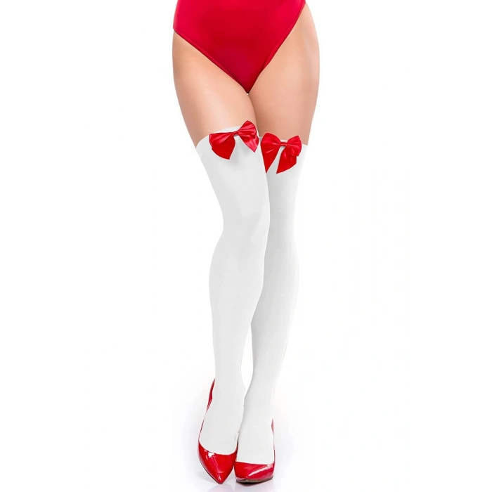 Kırmızı Fiyonklu  Jartiyer Çorabı