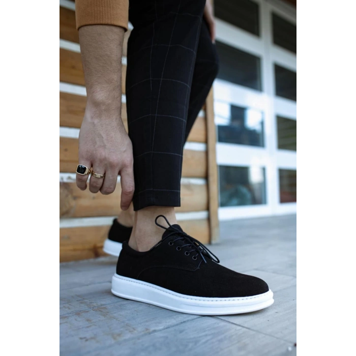 Klasik Erkek Ayakkabı  Siyah Süet (Beyaz Taban)