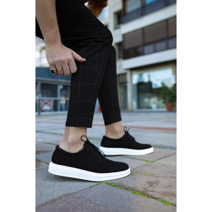 Klasik Erkek Ayakkabı  Siyah Süet (Beyaz Taban)