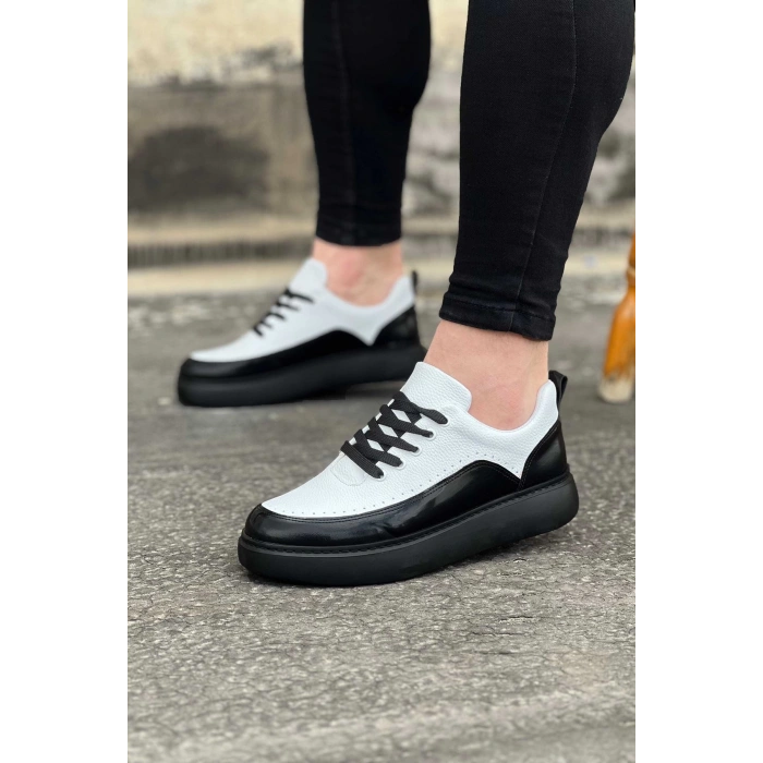 Kömür Beyaz Rugan Ortopedik Taban Erkek Casual Ayakkabı