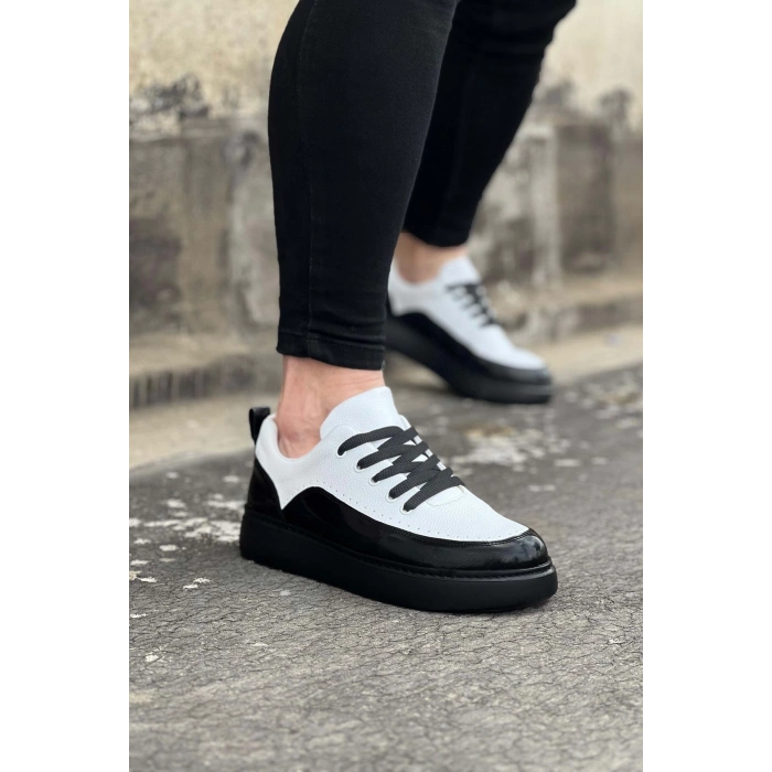 Kömür Beyaz Rugan Ortopedik Taban Erkek Casual Ayakkabı