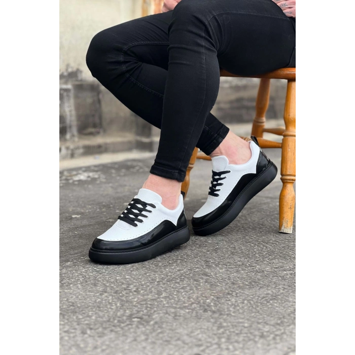 Kömür Beyaz Rugan Ortopedik Taban Erkek Casual Ayakkabı