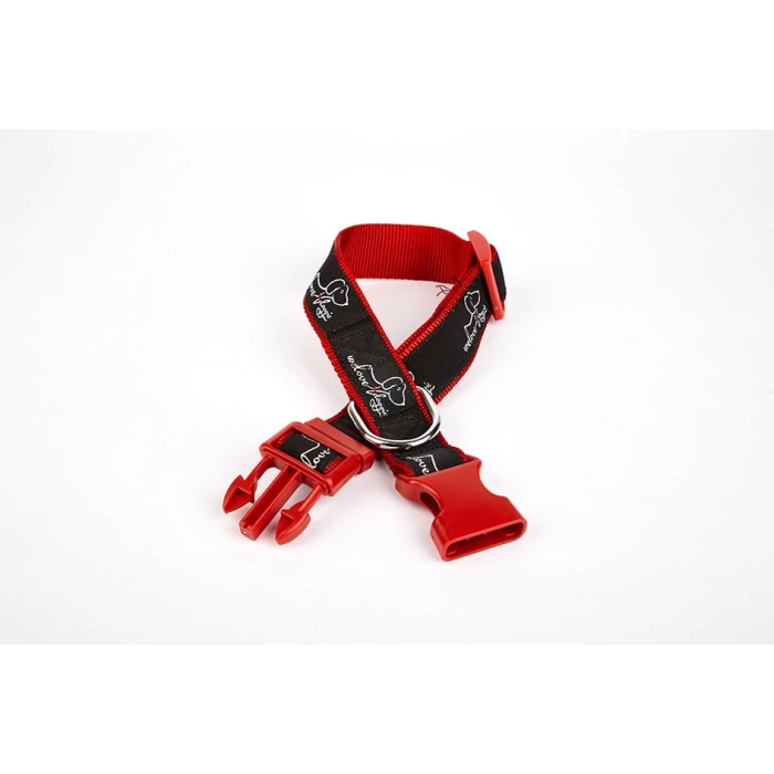 Köpek Desenli Dokuma Köpek Boyun Tasması 3 cm x 36-60 cm Kırmızı