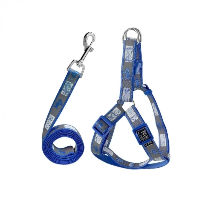 Köpek Göğüs Tasma Seti Köpek Desenli 120 cm-34 cm-47 cm Koyu Mavi