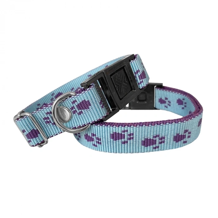 Köpek Tasması Patili Dokuma 2 cm - Min: 30 cm - Max: 50 cm Açık Mavi