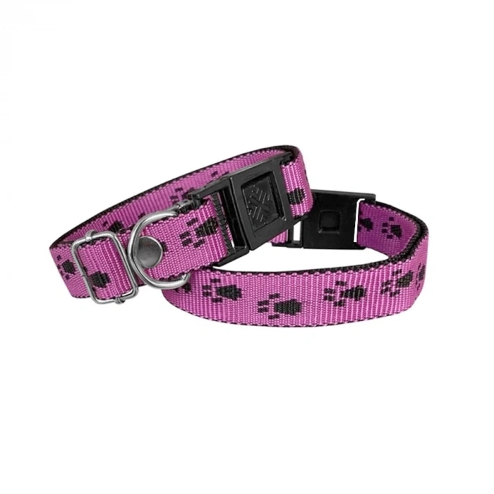 Köpek Tasması Patili Dokuma 2 cm - Min: 30 cm - Max: 50 cm Koyu Pembe