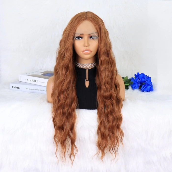 Koyu Bakır Su Dalgalı Fiber Sentetik Tül Peruk