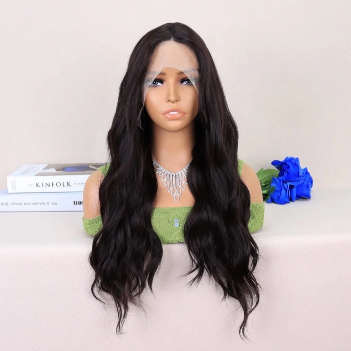 Koyu Kahverengi Su Dalgalı Yoğun Tül Peruk