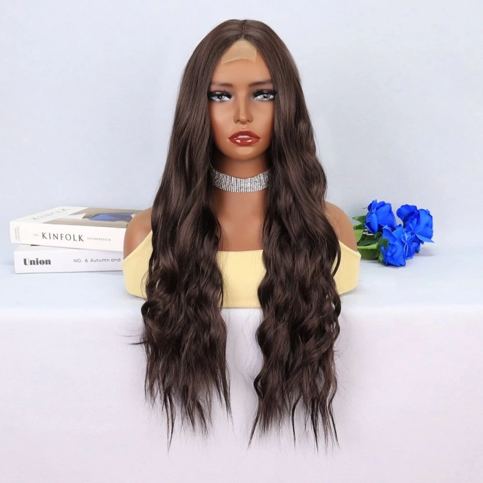 Koyu Kumral Dalgalı Uzun Tül Peruk