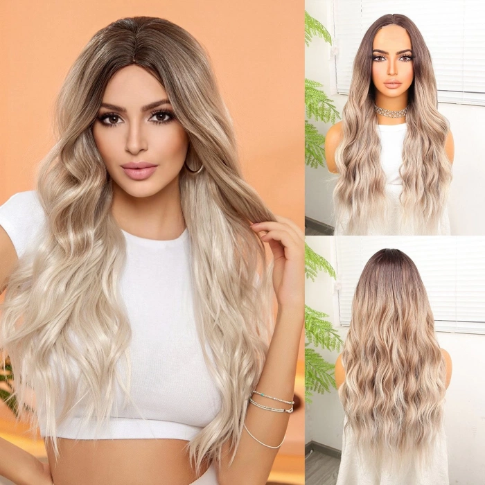 Kumral Beyaz Platin Ombre ve Röfleli Tül Peruk