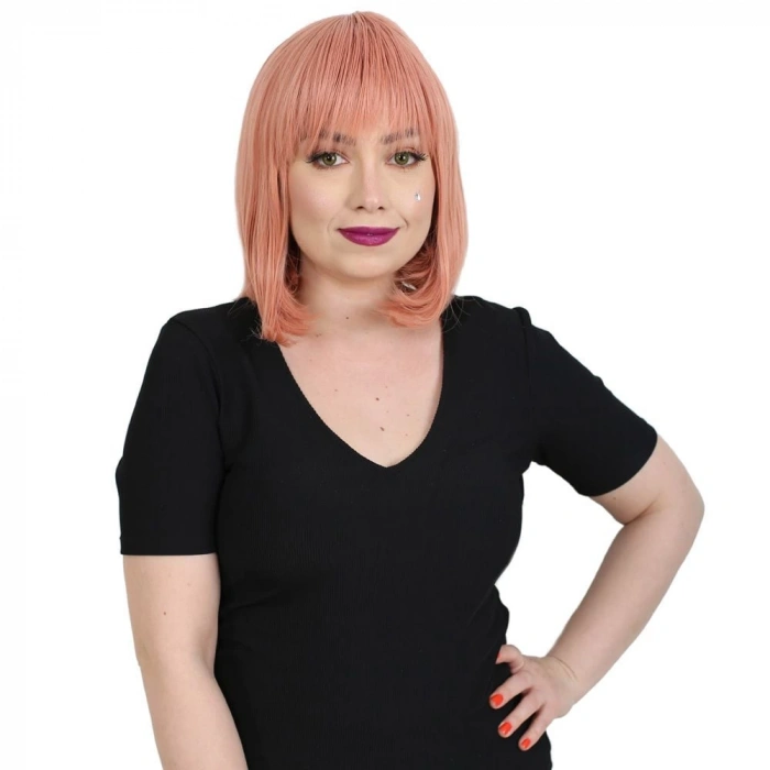 Küt Kahküllü Fiber Sentetik Peruk / Gül Kurusu