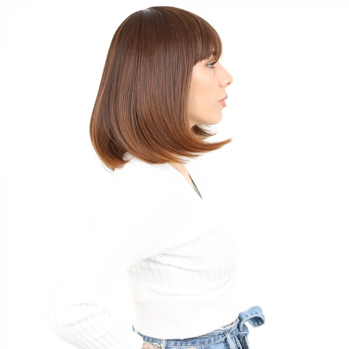 Küt Kahküllü Fiber Sentetik Peruk / Kahve Karamel