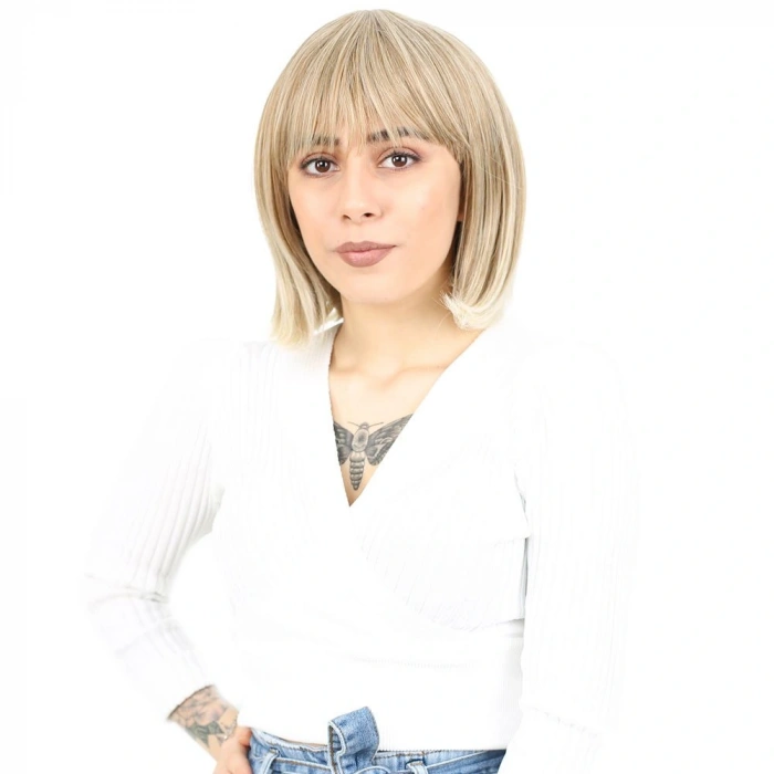 Küt Kahküllü Fiber Sentetik Peruk / Karamel / Platin Röfleli