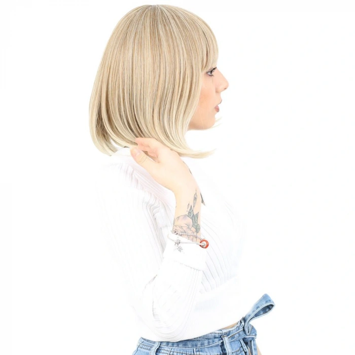 Küt Kahküllü Fiber Sentetik Peruk / Karamel / Platin Röfleli