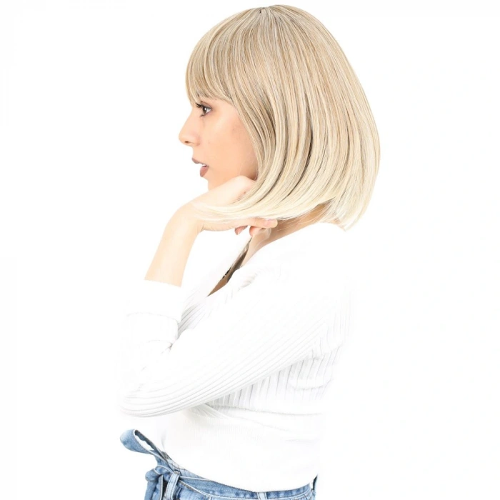 Küt Kahküllü Fiber Sentetik Peruk / Karamel / Platin Röfleli