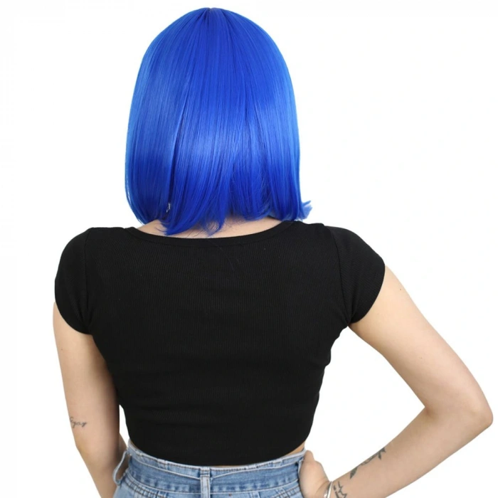 Küt Kahküllü Fiber Sentetik Peruk / Koyu Mavi