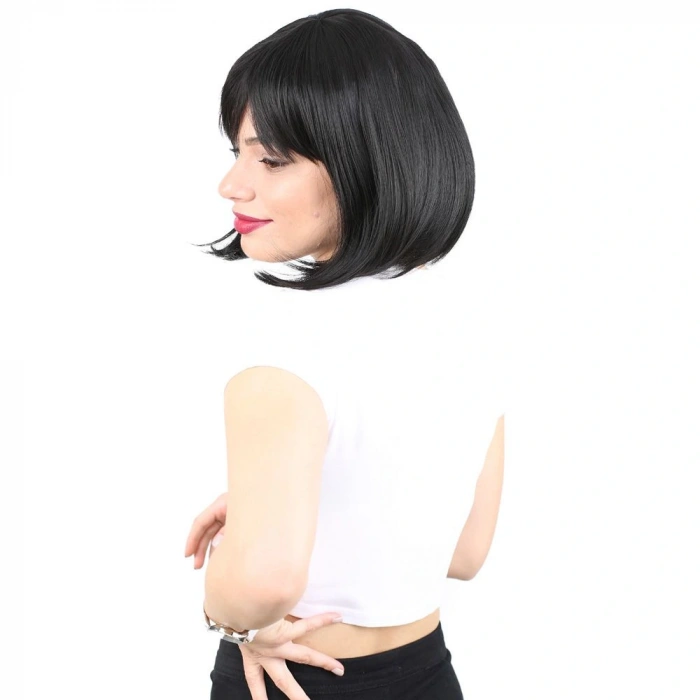 Küt Kahküllü Fiber Sentetik Peruk / Siyah