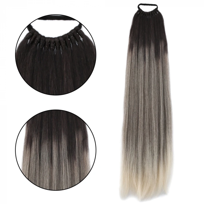 Lastik Tokalı At Kuyruğu Düz / Kumral / Beyaz Platin Ombre