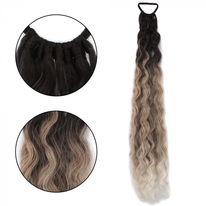 Lastik Tokalı At Kuyruğu Kabarık Afro Dalgalı / Kahverengi / Kumral  Ombre Beyaz Platin Röfle