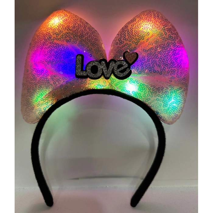 LED Işıklı Love Yazılı Pembe Fiyonk Taç – Kız Çocuk Parti Tacı