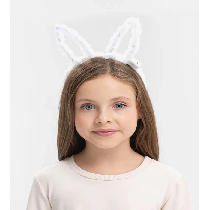Led Işıklı Peluş Pofuduk Tavşan Kulak Tavşan Taç Beyaz 17X23 cm