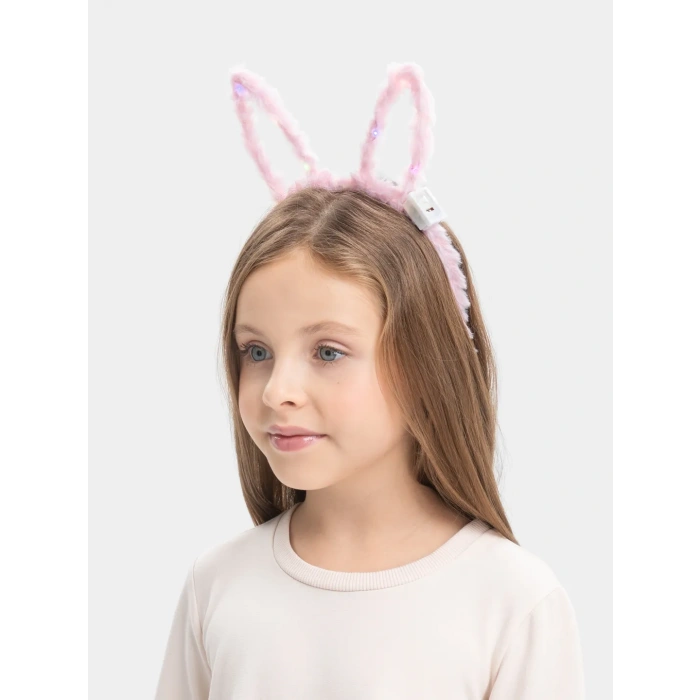 Led Işıklı Peluş Pofuduk Tavşan Kulak Tavşan Taç Pembe 17X23 cm