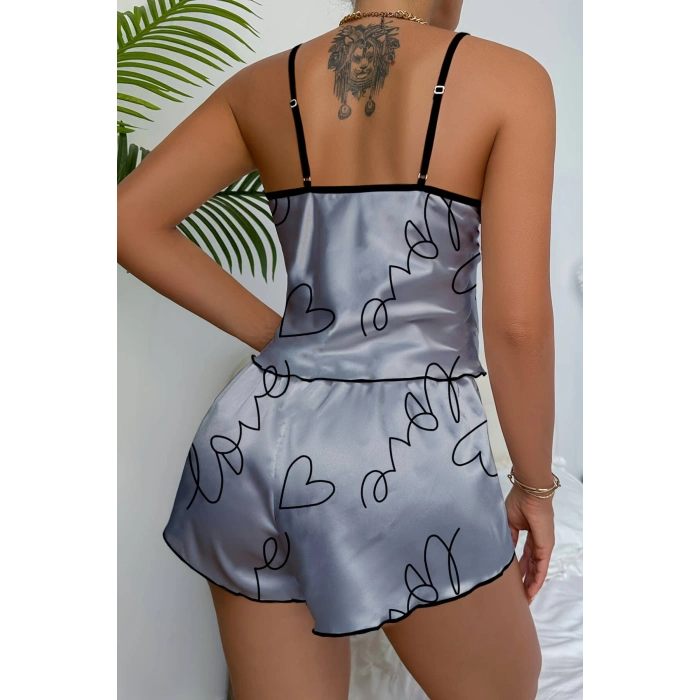 Love Baskılı  Saten Şortlu Gecelik