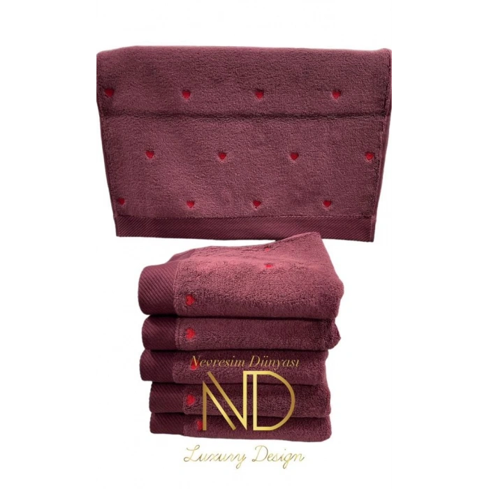 Lubow Love Fuşya Kırmızı Nakışlı 70x140 6lı Havlu Seti