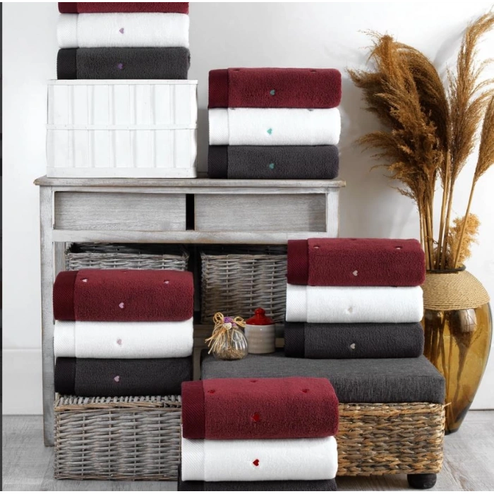 Lubow Love Fuşya Krem Nakışlı 50x90 6lı Havlu Seti