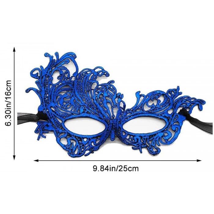 Mavi Renk Dantel Kesim Dantel İşlemeli B Parti Maskesi